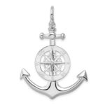 De-Ani Sterling Silver Rhodium-Plated Polished 3D Large Anchor with Compass Pendant