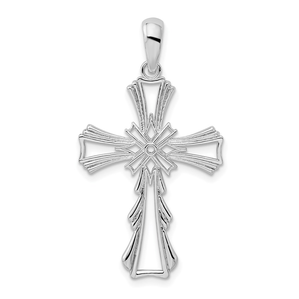 QC10505.jpg De-Ani Sterling Silver Rhodium-Plated Polished X-Center Cut-Out Cross Pendant - Image 1