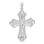 De-Ani Sterling Silver Rhodium-plated Polished Filigree Bead Edge Fleur de Lis Cross Pendant - Image 4