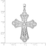 De-Ani Sterling Silver Rhodium-plated Polished Filigree Bead Edge Fleur de Lis Cross Pendant - Image 3