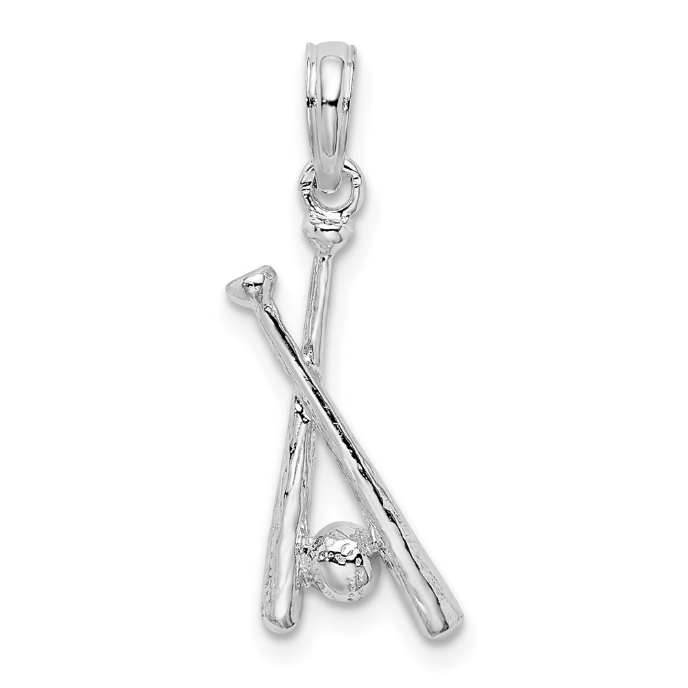 QC10513.jpg De-Ani Sterling Silver Rhodium-Plated Polished Baseball Bats and Ball Pendant - Image 1