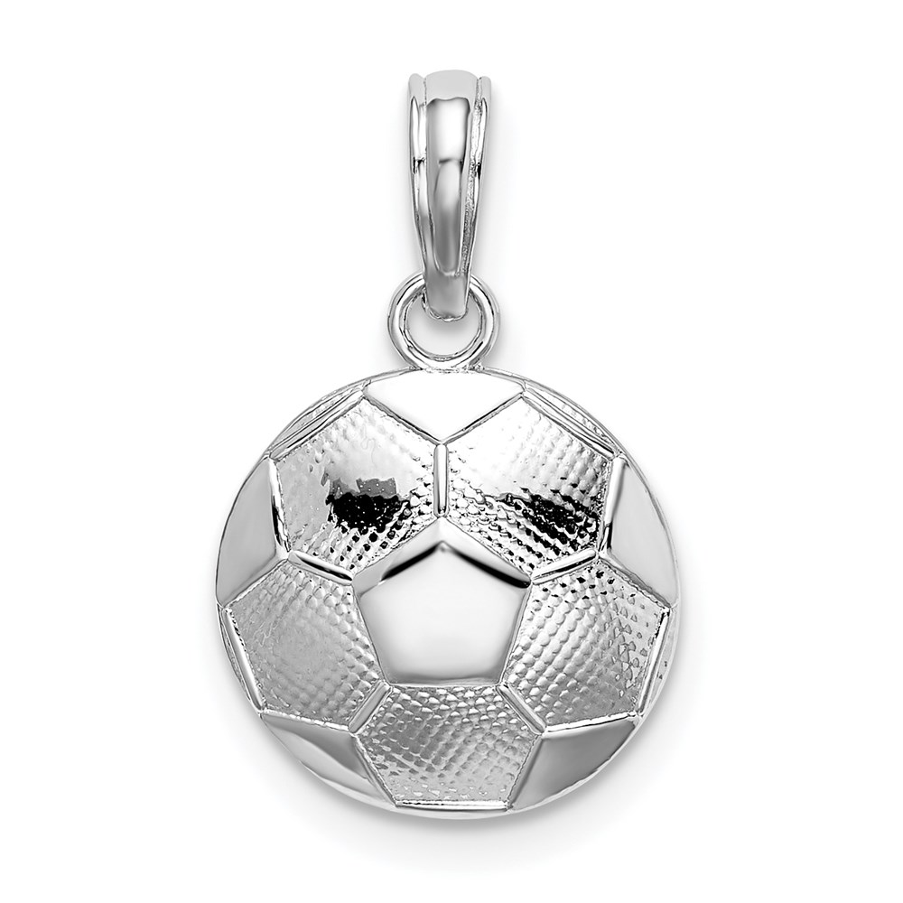 QC10514.jpg De-Ani Sterling Silver Rhodium-Plated Polished and Textured Soccer Ball Pendant - Image 1