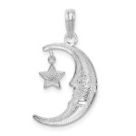 De-Ani Sterling Silver Rhodium-plated Moveable Polished Crescent Moon with Star Pendant - Image 4