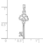 De-Ani Sterling Silver Rhodium-Plated Polished 3D Key with Hearts Top Pendant - Image 3