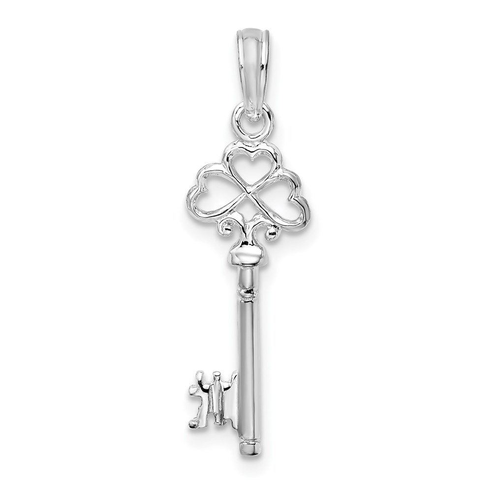 QC10529.jpg De-Ani Sterling Silver Rhodium-Plated Polished 3D Key with Hearts Top Pendant - Image 1