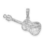 De-Ani Sterling Silver Rhodium-Plated Polished Guitar Pendant - Image 4