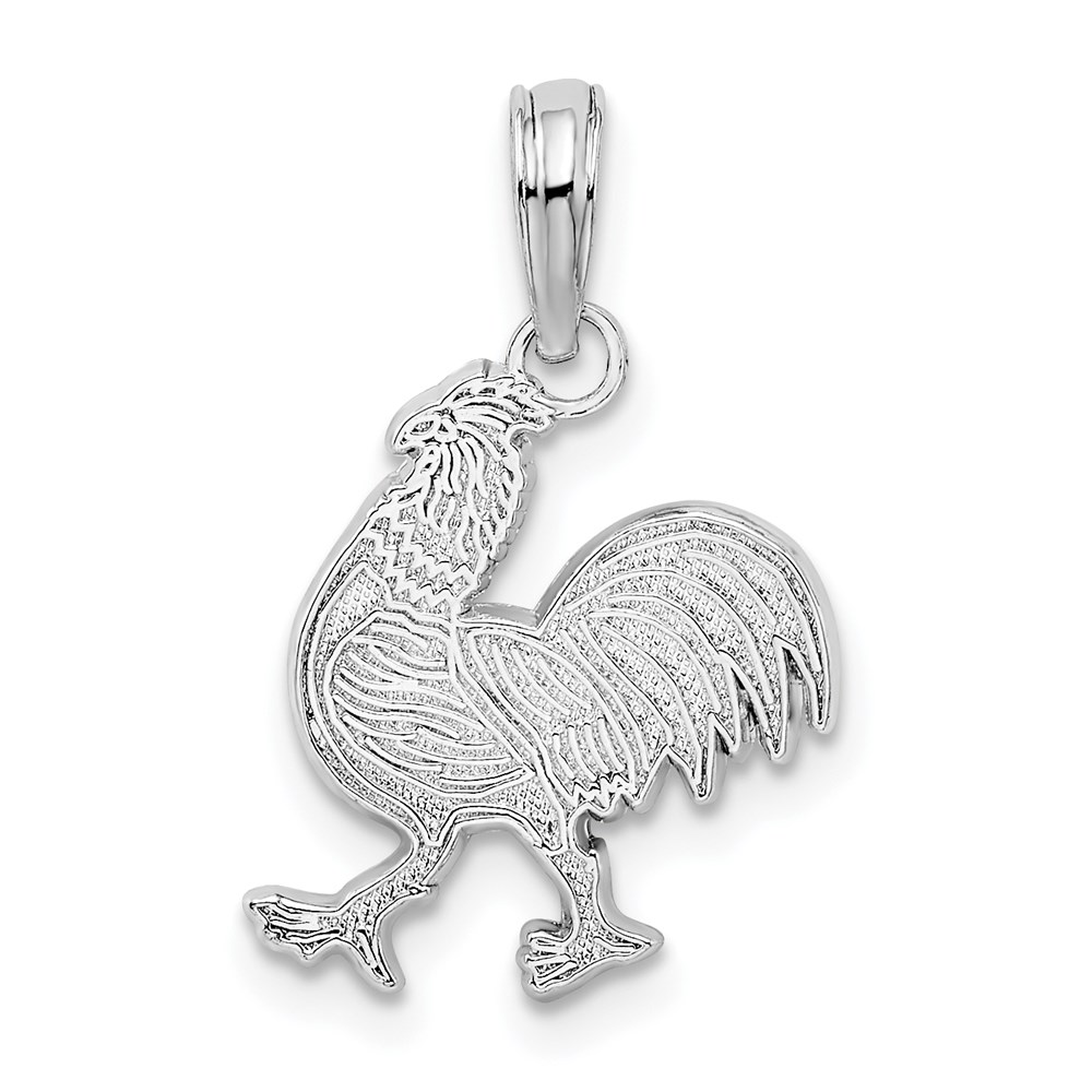QC10535.jpg De-Ani Sterling Silver Rhodium-Plated Polished and Textured Flat Rooster Pendant - Image 1