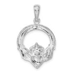 De-Ani Sterling Silver Rhodium-Plated Polished Large Claddagh Circle Pendant - Image 4