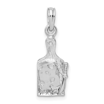 De-Ani Sterling Silver Rhodium-Plated Polished Cheese Board with Knife Pendant