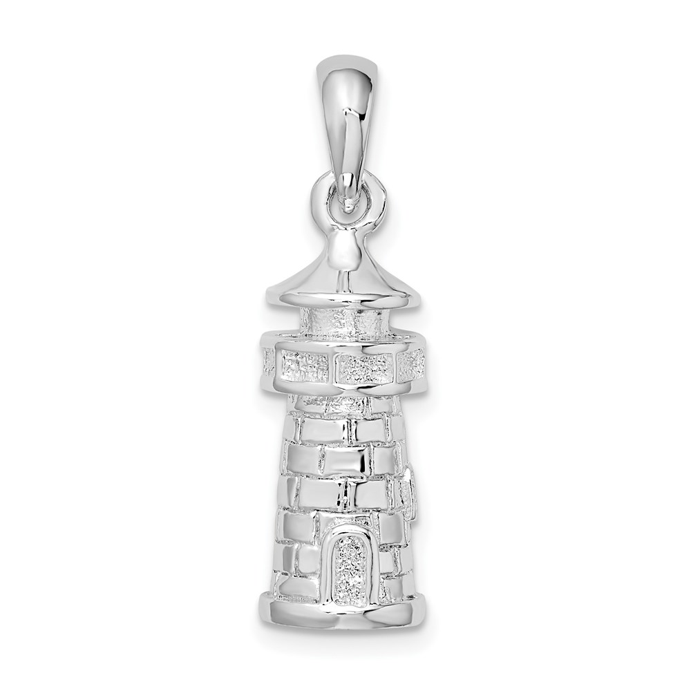 QC10551.jpg De-Ani Sterling Silver Rhodium-Plated Polished 3D Lighthouse Pendant - Image 1