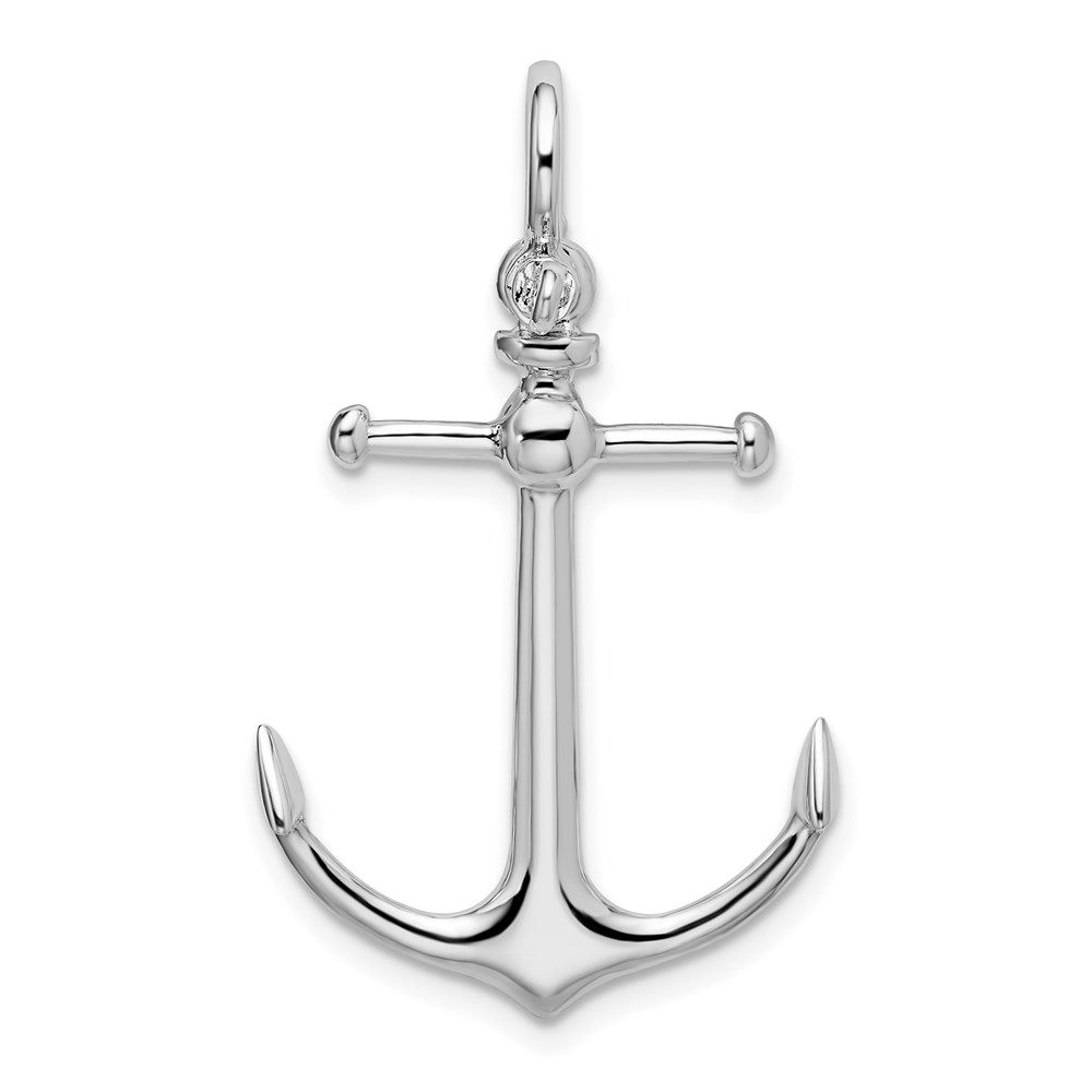 QC10571.jpg De-Ani Sterling Silver Rhodium-Plated Polished 3D Anchor Pendant - Image 1