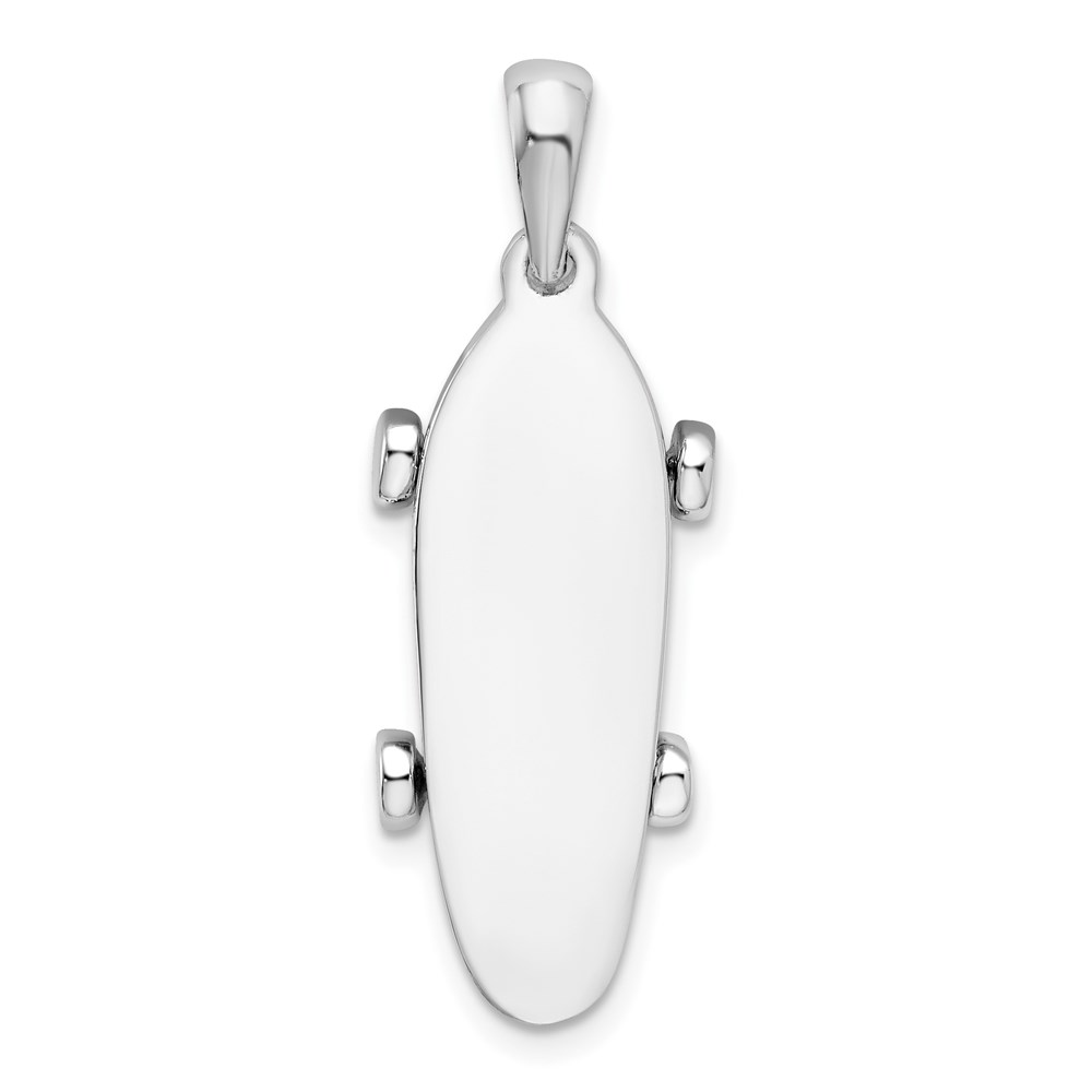 QC10585.jpg De-Ani Sterling Silver Rhodium-Plated Polished Moveable 3D Skateboard Pendant - Image 1