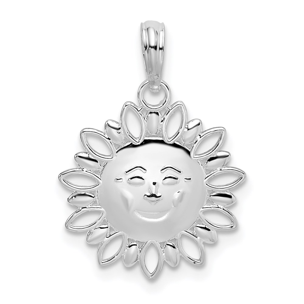 QC10600.jpg De-Ani Sterling Silver Rhodium-Plated Polished Smiling Sun Pendant - Image 1