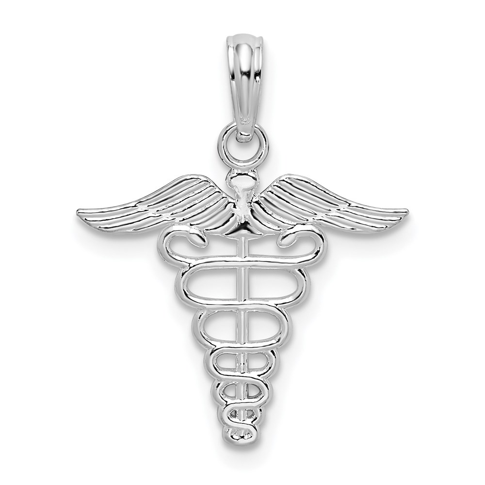 QC10605.jpg De-Ani Sterling Silver Rhodium-plated Polished Cut-Out Caduceus Pendant - Image 1