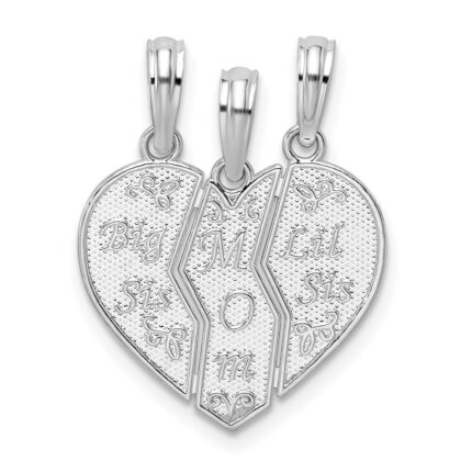 De-Ani Sterling Silver Rhodium-plated Textured Big Sis / Mom / Lil Sis Break Apart Pendant