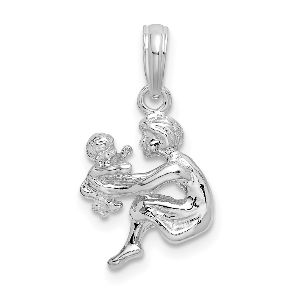 QC10615.jpg De-Ani Sterling Silver Rhodium-Plated Polished 3D Mother and Baby Pendant - Image 1
