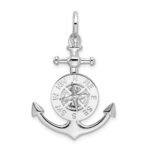 De-Ani Sterling Silver Rhodium-Plated 3D Small Anchor with Compass Pendant