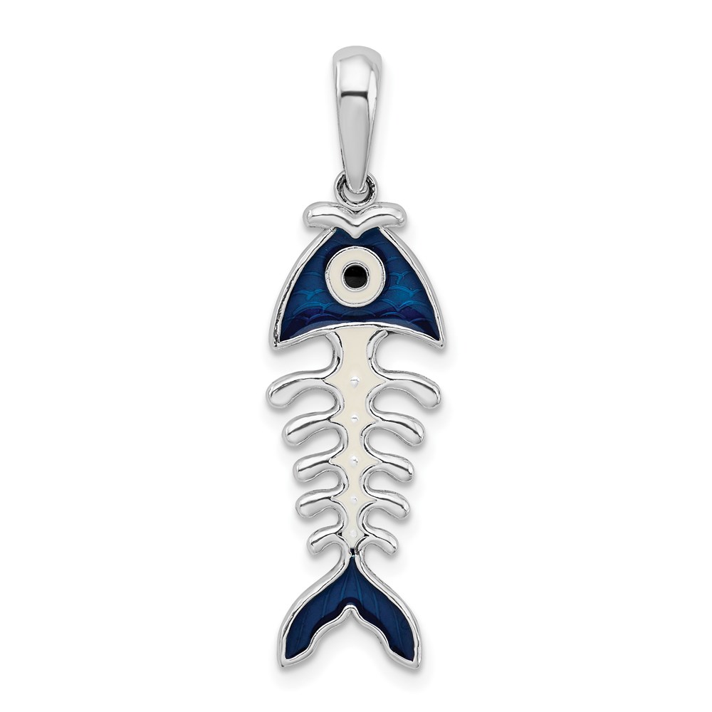 QC10618.jpg De-Ani Sterling Silver Rhodium-Plated Polished 3D Enameled Fishbone Pendant - Image 1