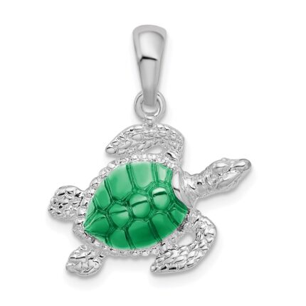 De-Ani Sterling Silver Rhodium-Plated Polished Enameled Sea Turtle Pendant