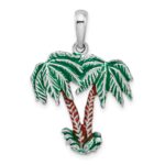 De-Ani Sterling Silver Rhodium-Plated Polished Enameled Palm Trees Pendant