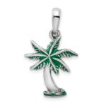 De-Ani Sterling Silver Rhodium-Plated Polished Enameled Palm Tree Pendant