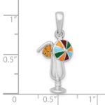 De-Ani Sterling Silver Rhodium-Plated Polished Enameled Tropical Drink Pendant - Image 3