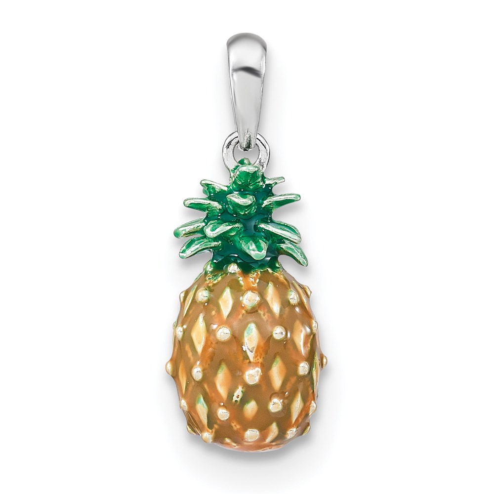 QC10648.jpg De-Ani Sterling Silver Rhodium-Plated Polished 3D Enameled Pineapple Pendant - Image 1