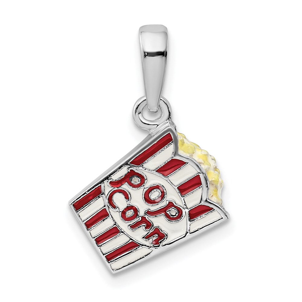 QC10650.jpg De-Ani Sterling Silver Rhodium-Plated 3D Enameled Bag of Popcorn Pendant - Image 1