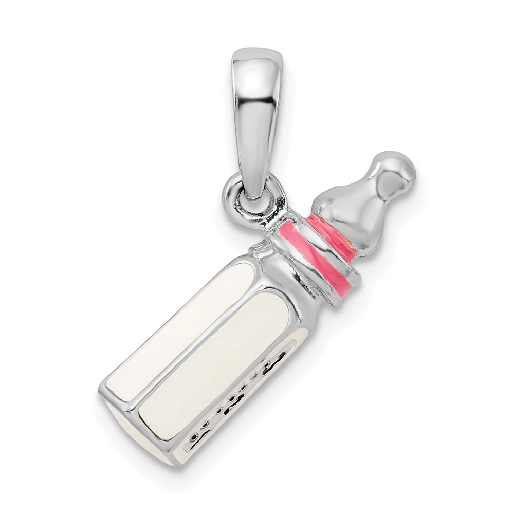 QC10652.jpg De-Ani Sterling Silver Rhodium-Plated Polished 3D Pink Baby Bottle Pendant - Image 1
