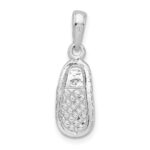 De-Ani Sterling Silver Rhodium-Plated 3D Pink Enameled Baby Shoe Pendant - Image 4
