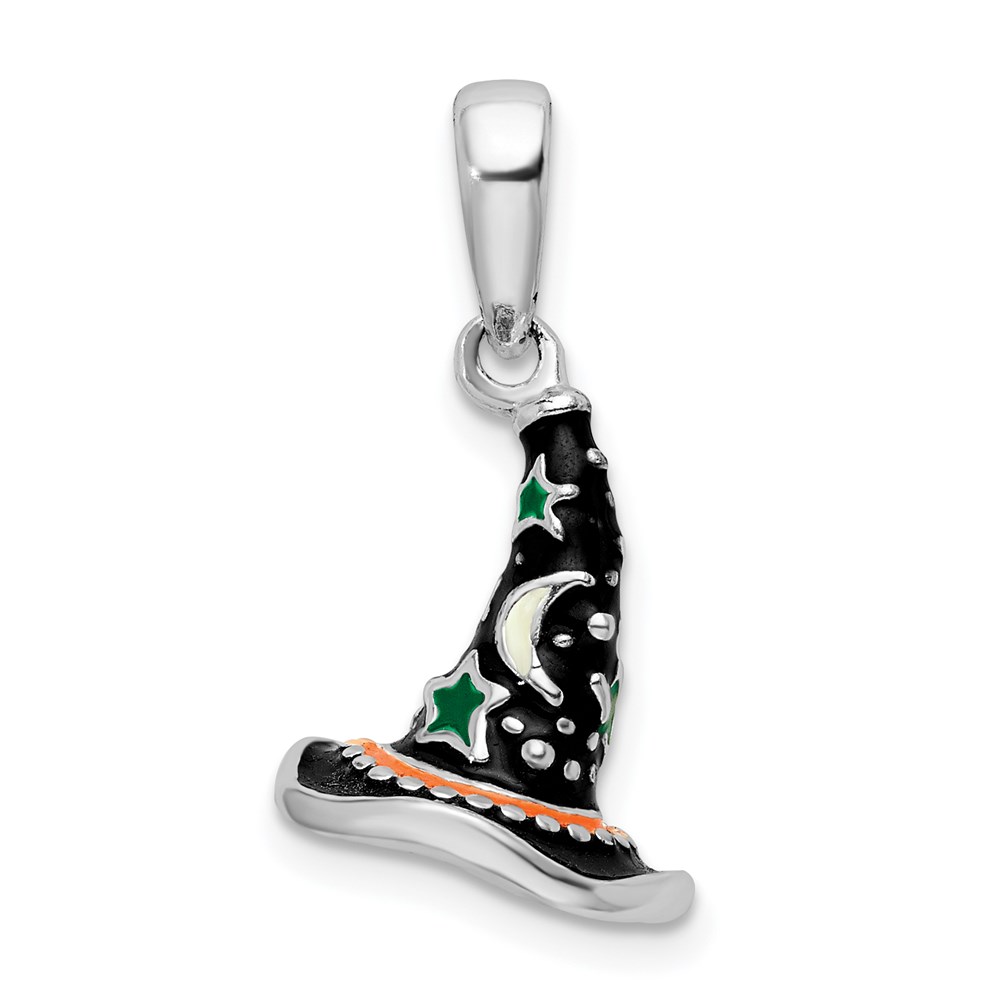 QC10658.jpg De-Ani Sterling Silver Rhodium-Plated Polished 3D Enameled Witch Hat Pendant - Image 1