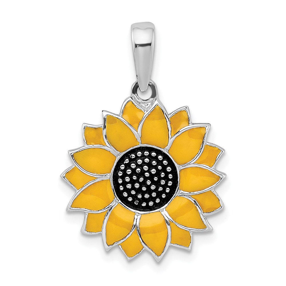 QC10663.jpg De-Ani Sterling Silver Rhodium-Plated Polished Enameled Sunflower Pendant - Image 1