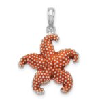 De-Ani Sterling Silver Rhodium-Plated Enameled Orange Starfish Pendant