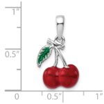 De-Ani Sterling Silver Rhodium-Plated Polished 3D Enameled Cherries Pendant - Image 3
