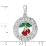 De-Ani Sterling Silver Rhodium-Plated Enameled Traverse City Michigan with Cherry Pendant - Image 3