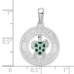 De-Ani Sterling Silver Rhodium-Plated Enameled Bahamas Circle with Turtle Pendant - Image 3