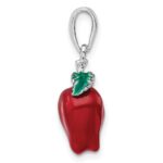 De-Ani Sterling Silver Rhodium-Plated Polished 3D Enameled Apple Pendant - Image 2