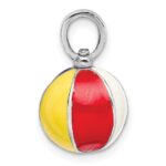 De-Ani Sterling Silver Rhodium-Plated Polished 3D Enameled Beach Ball Pendant - Image 2
