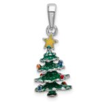 De-Ani Sterling Silver Rhodium-Plated 3D Enameled Christmas Tree Pendant - Image 4
