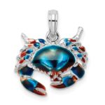 De-Ani Sterling Silver Rhodium-Plated Polished Enameled Blue Stone Crab Pendant