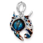 De-Ani Sterling Silver Rhodium-Plated Polished Enameled Blue Stone Crab Pendant - Image 5