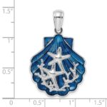 De-Ani Sterling Silver Rhodium-Plated Enameled Blue Shell with Starfish Pendant - Image 3