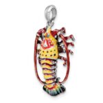 De-Ani Sterling Silver Rhodium-Plated Polished Enameled Florida Lobster Pendant - Image 5