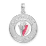 De-Ani Sterling Silver Rhodium-Plated Enameled Sanibel Circle with Shell Pendant