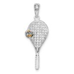 De-Ani Sterling Silver Rhodium-Plated Polished Tennis Racquet with 14k Ball Pendant - Image 4