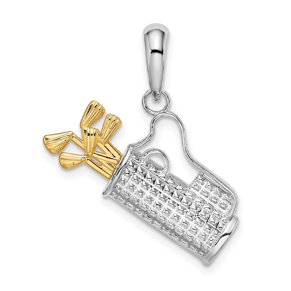 QC10875G.jpg De-Ani Sterling Silver Rhodium-Plated Polished Golf Bag with 14k Clubs Pendant - Image 1