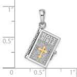 De-Ani Sterling Silver Rhodium-Plated 3D Lords Prayer Holy Bible with 14k Pendant - Image 5