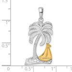 De-Ani Sterling Silver Rhodium-Plated Polished Palm Tree with 14k Sailboat Pendant - Image 3