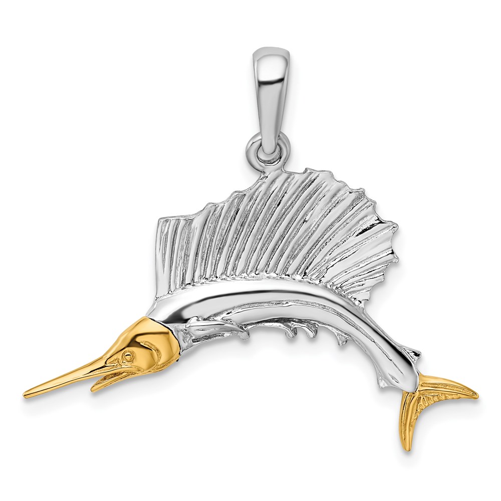 QC10932G.jpg De-Ani Sterling Silver Rhodium-Plated Polished Sailfish with 14k Accents Pendant - Image 1