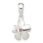 Sterling Silver Brushed & Polished Pink CZ Flower Pendant - Image 4